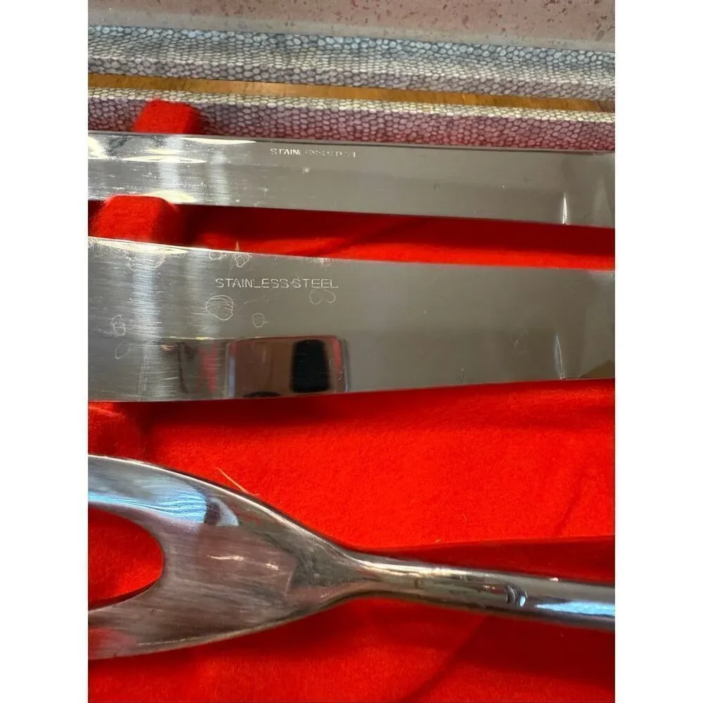 Vintage Eldan Carving Knife Fork Set 3 Piece Stainless MCM Japan Original Case